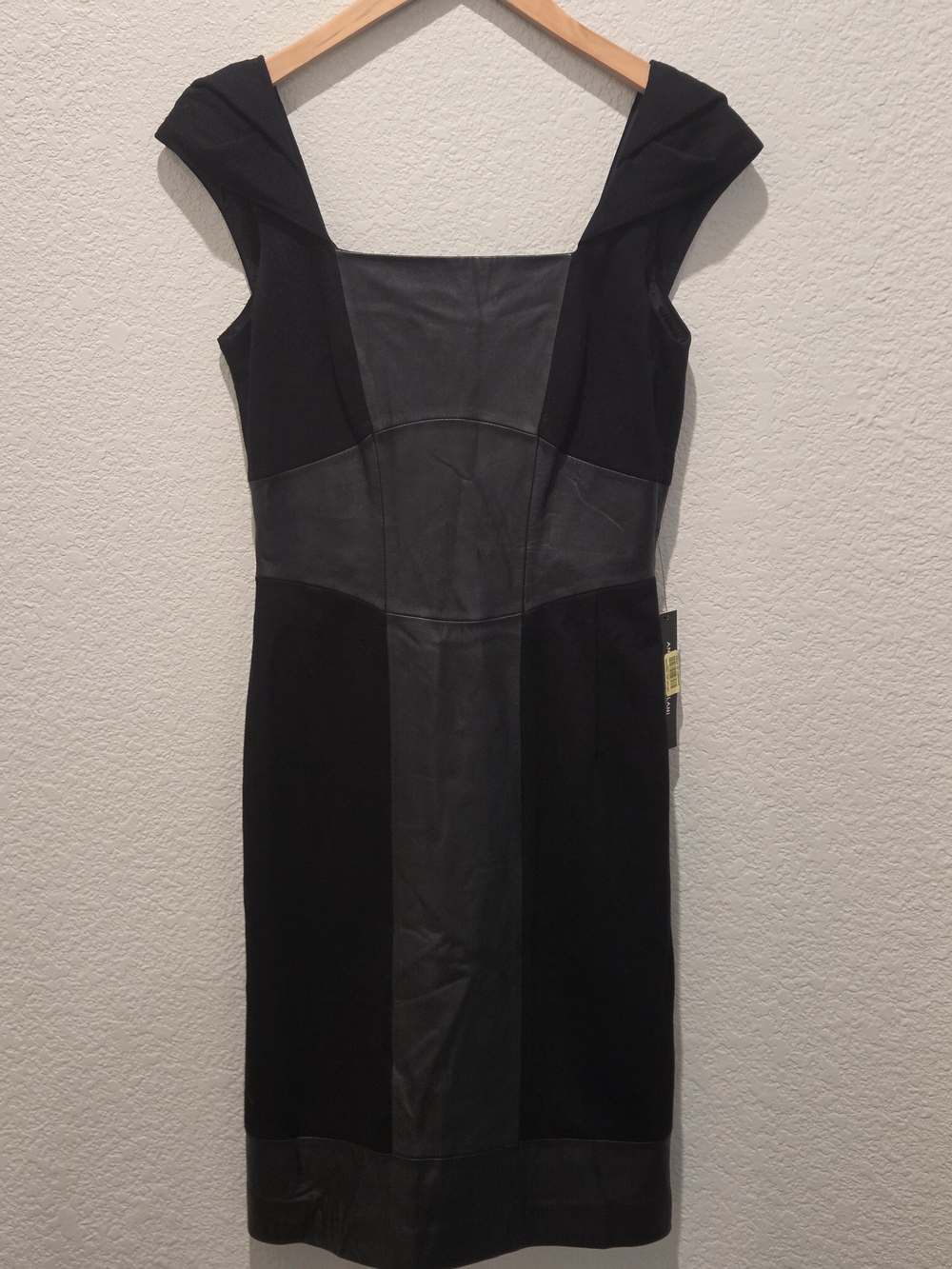 ANTONIO MELANI Black Leather Paneled Midi Business Dress Size 2 NWT